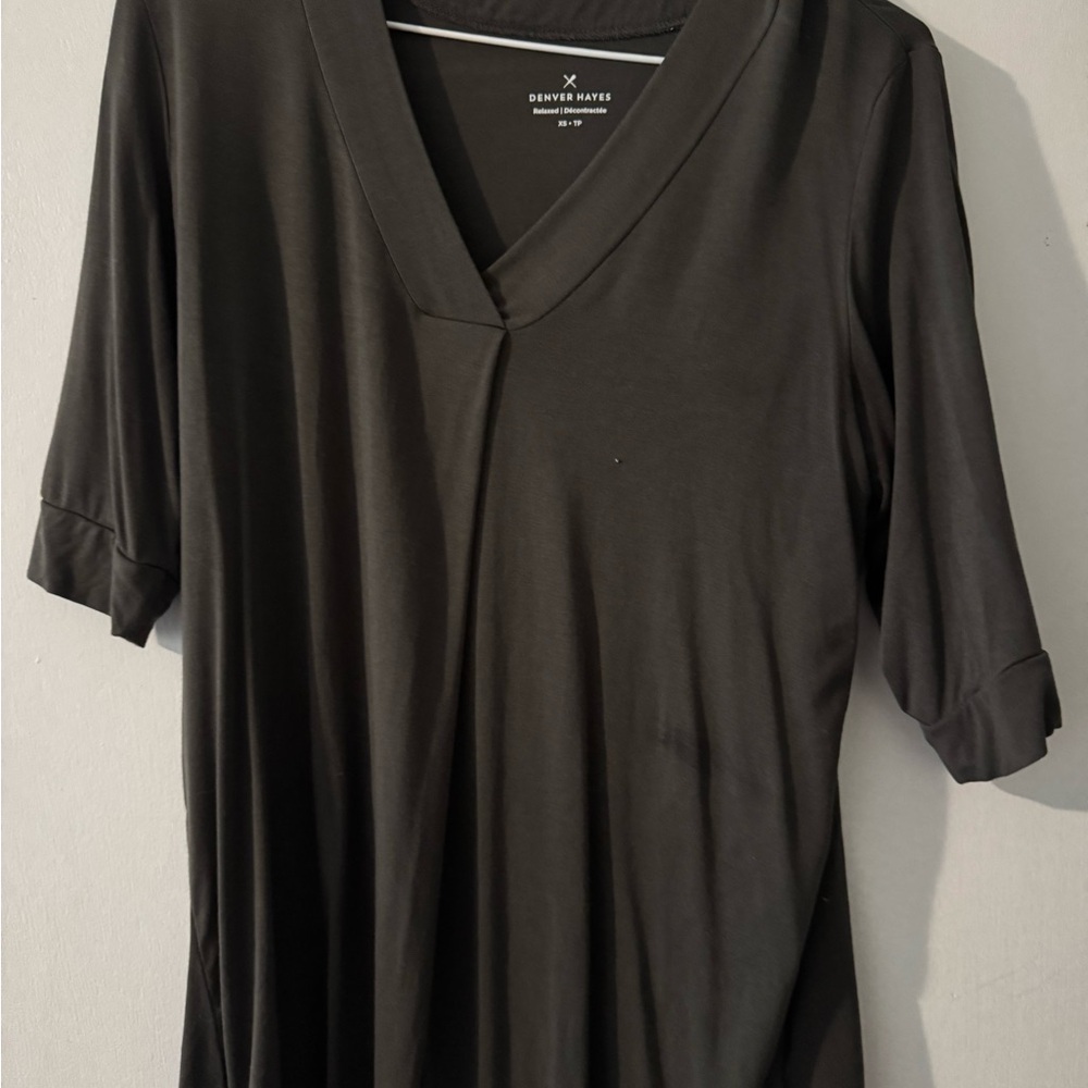 Denver Hayes Women's Dark Olive Green V-Neck Blouse